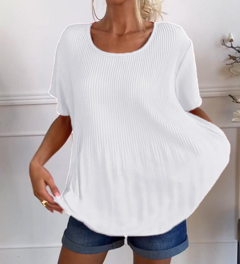 Blouse plissée col rond uni