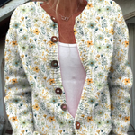 Cardigan boutonné crème à roses aquarellées — Victorine, LucieSaint-Tropez (vue 3)