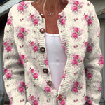 Cardigan boutonné crème à roses aquarellées — Victorine, LucieSaint-Tropez (vue 2)