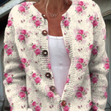 Cardigan boutonné crème à roses aquarellées — Victorine, LucieSaint-Tropez (vue 2)
