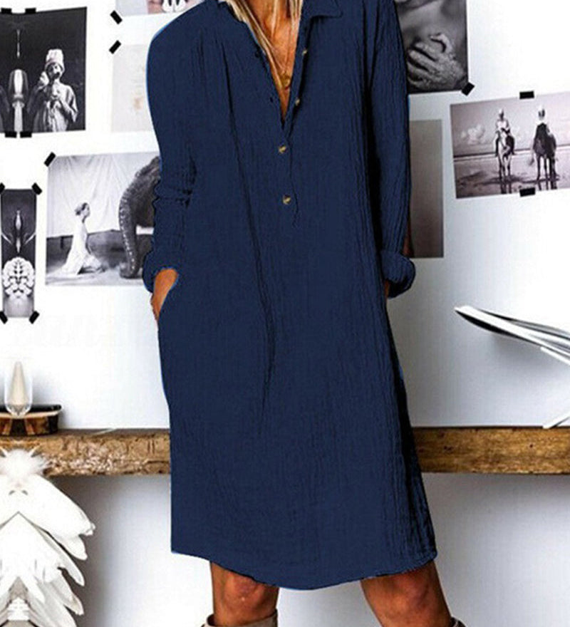 Robe de couleur unie à manches longues