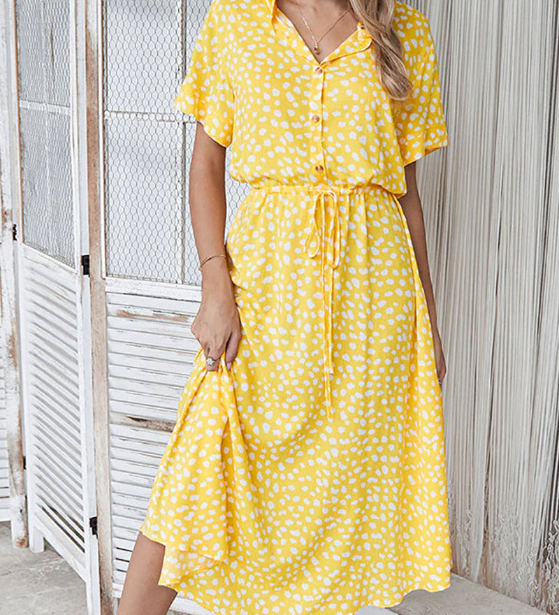 Robe col V avec imprimé pois