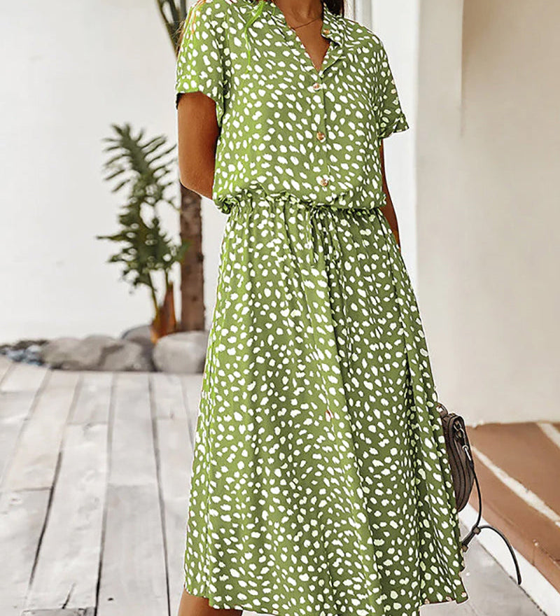 Robe col V avec imprimé pois