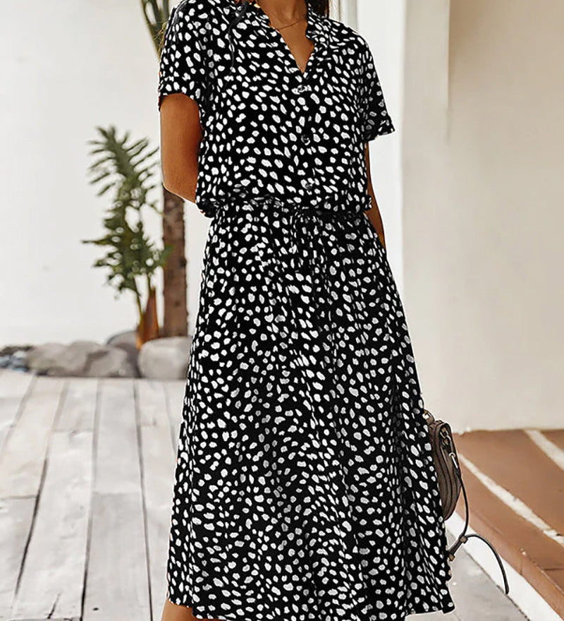 Robe col V avec imprimé pois