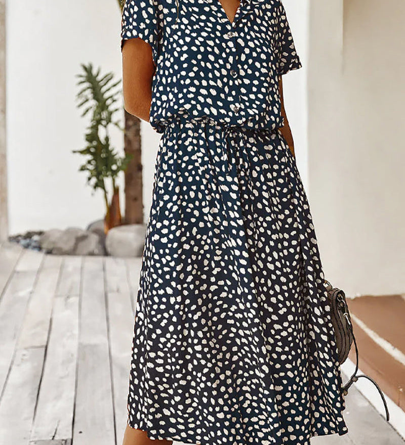 Robe col V avec imprimé pois
