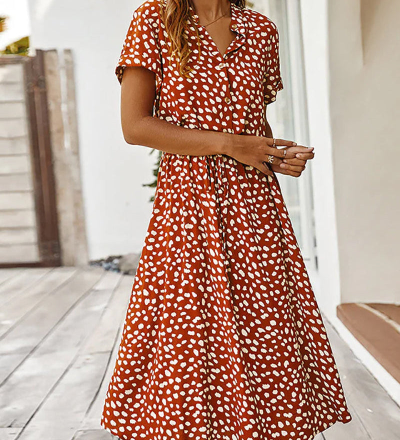 Robe col V avec imprimé pois