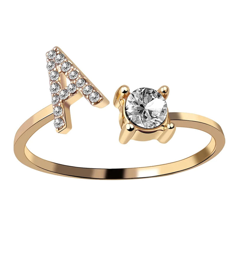 Bague ouverte en zircone avec initiales