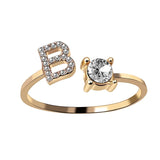 Bague ouverte en zircone avec initiales