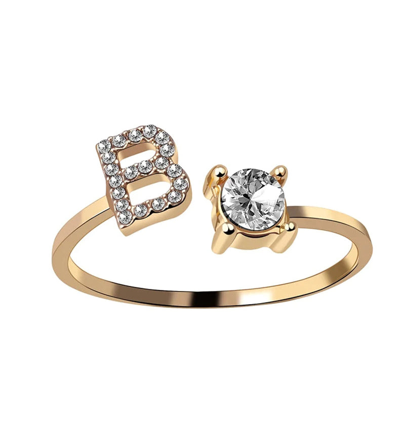 Bague ouverte en zircone avec initiales