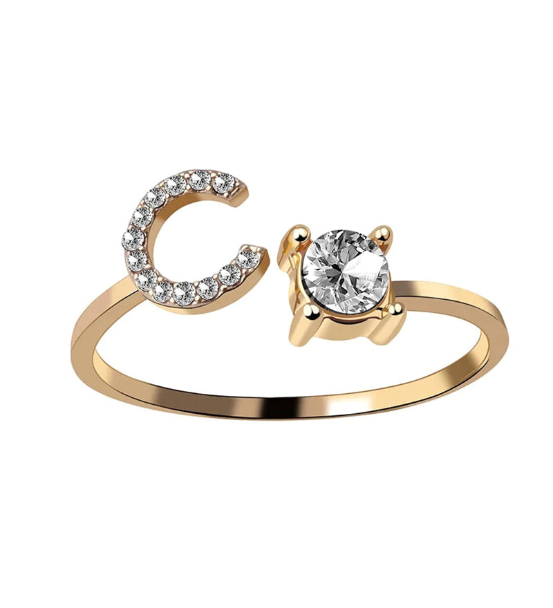 Bague ouverte en zircone avec initiales