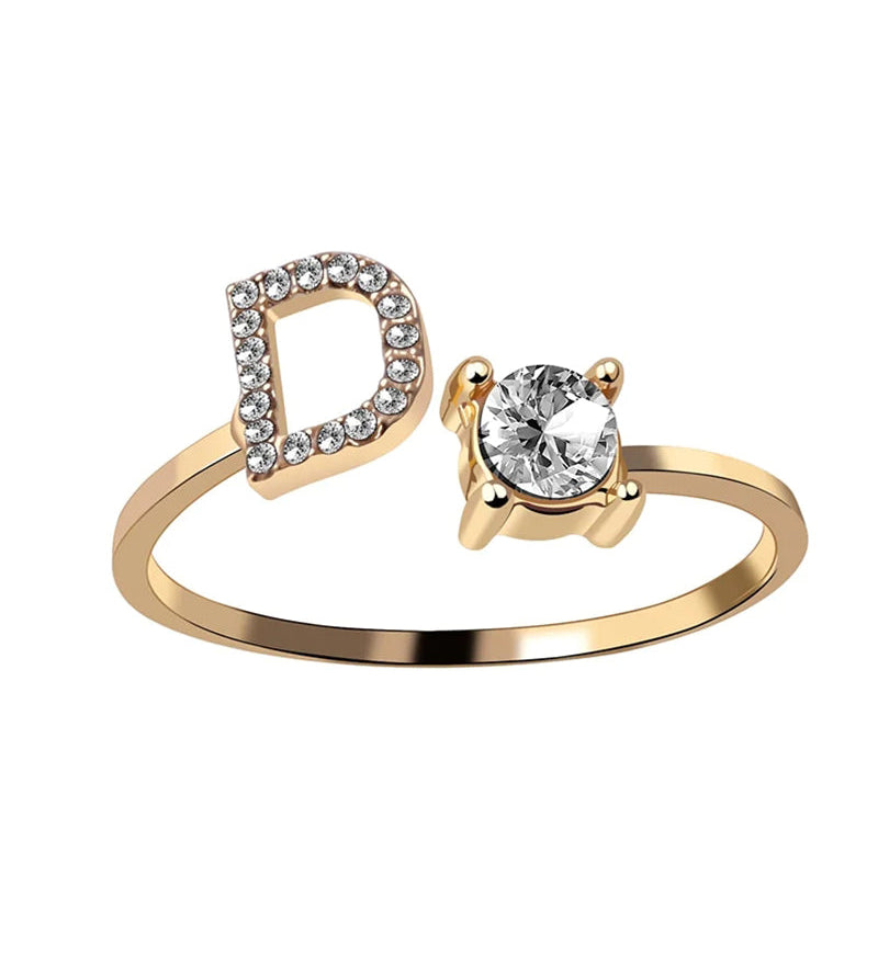 Bague ouverte en zircone avec initiales