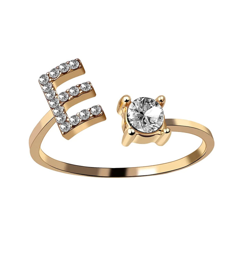Bague ouverte en zircone avec initiales