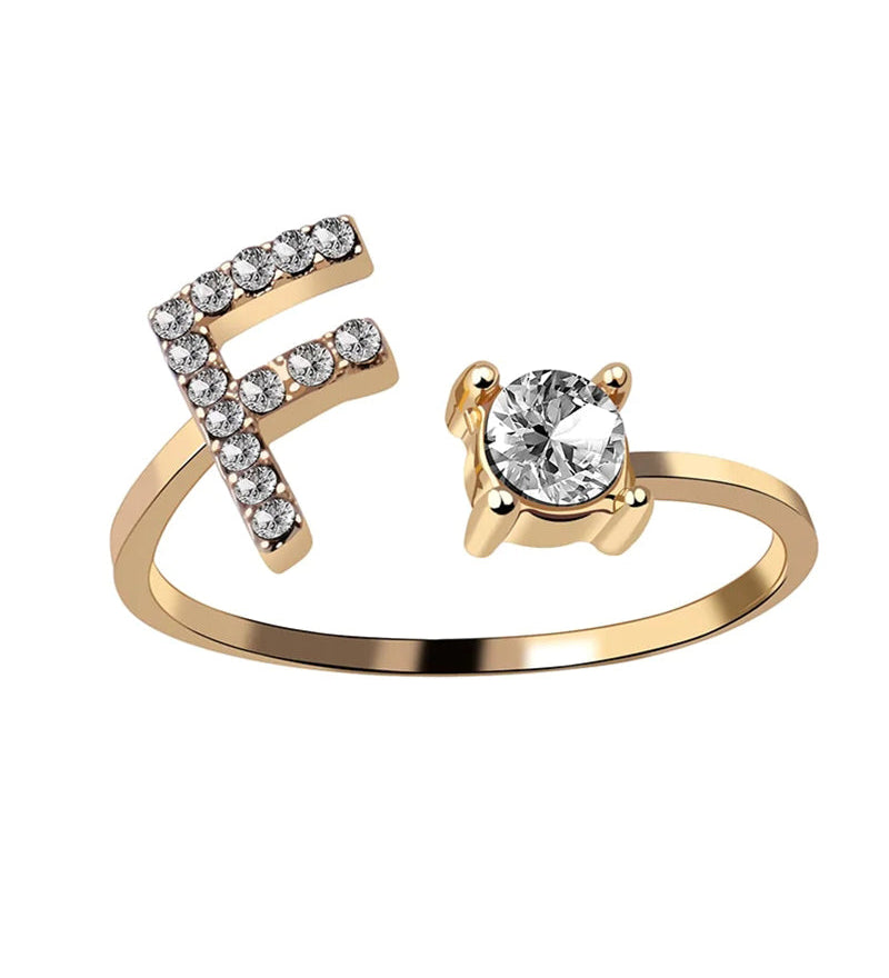 Bague ouverte en zircone avec initiales