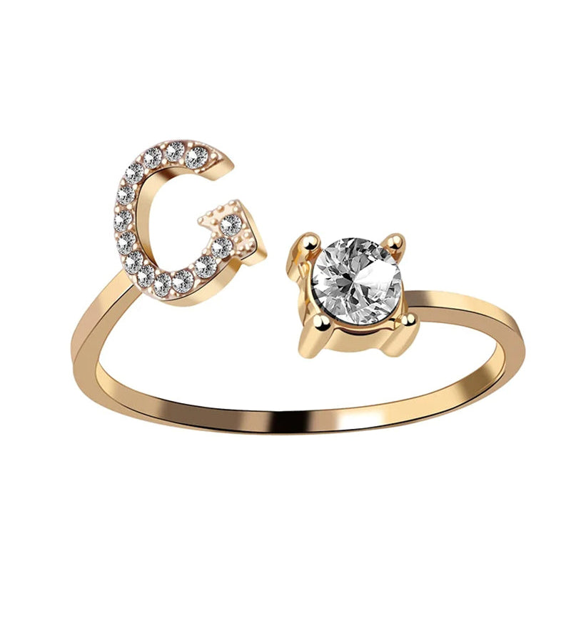 Bague ouverte en zircone avec initiales