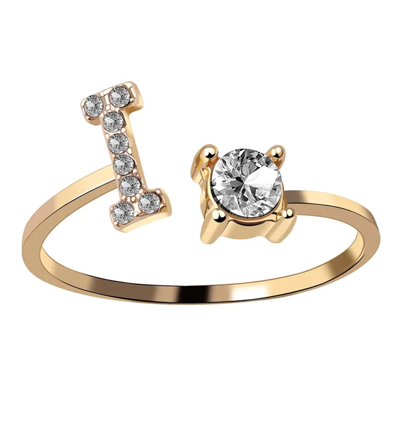 Bague ouverte en zircone avec initiales