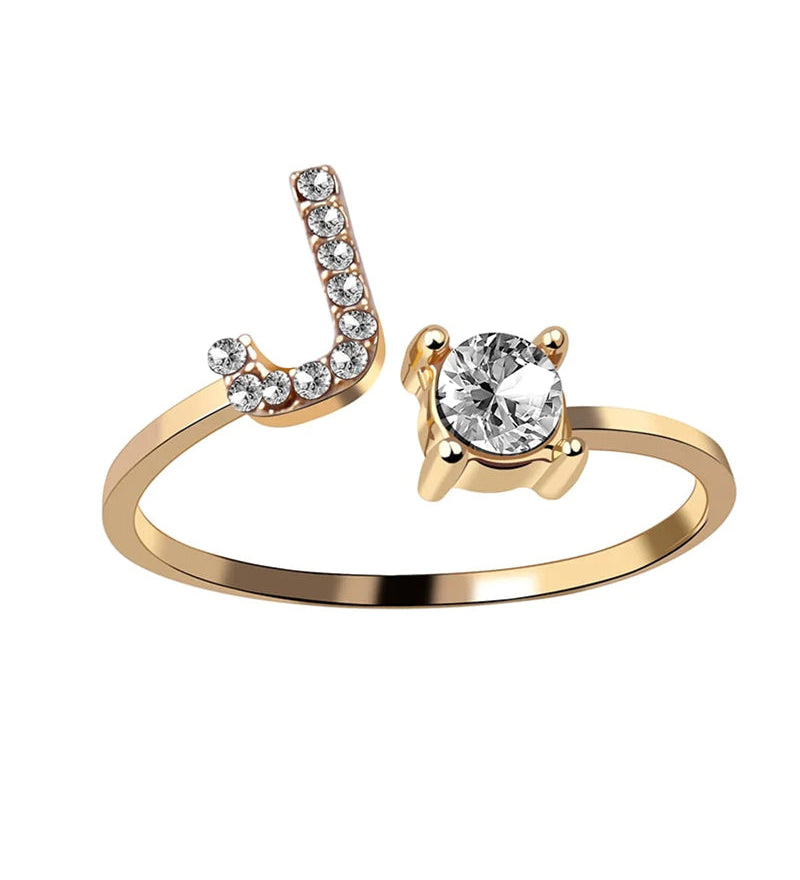 Bague ouverte en zircone avec initiales