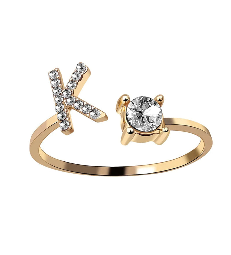 Bague ouverte en zircone avec initiales