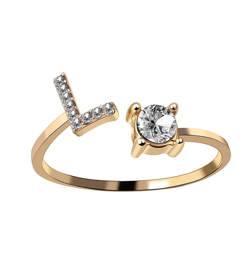 Bague ouverte en zircone avec initiales