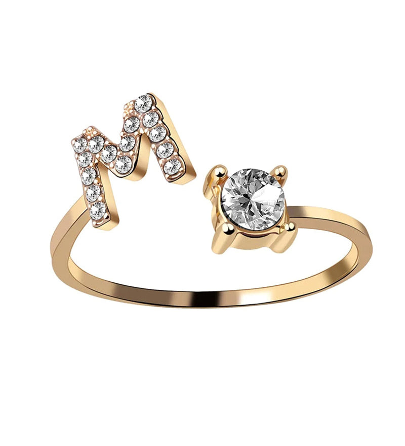 Bague ouverte en zircone avec initiales