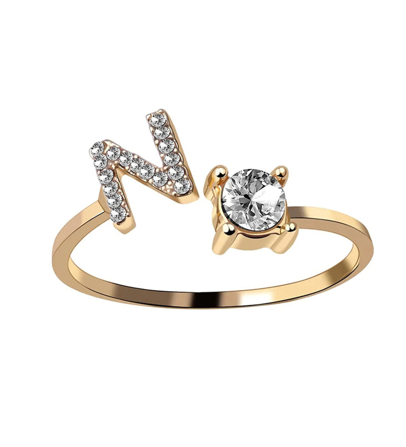 Bague ouverte en zircone avec initiales