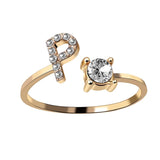 Bague ouverte en zircone avec initiales