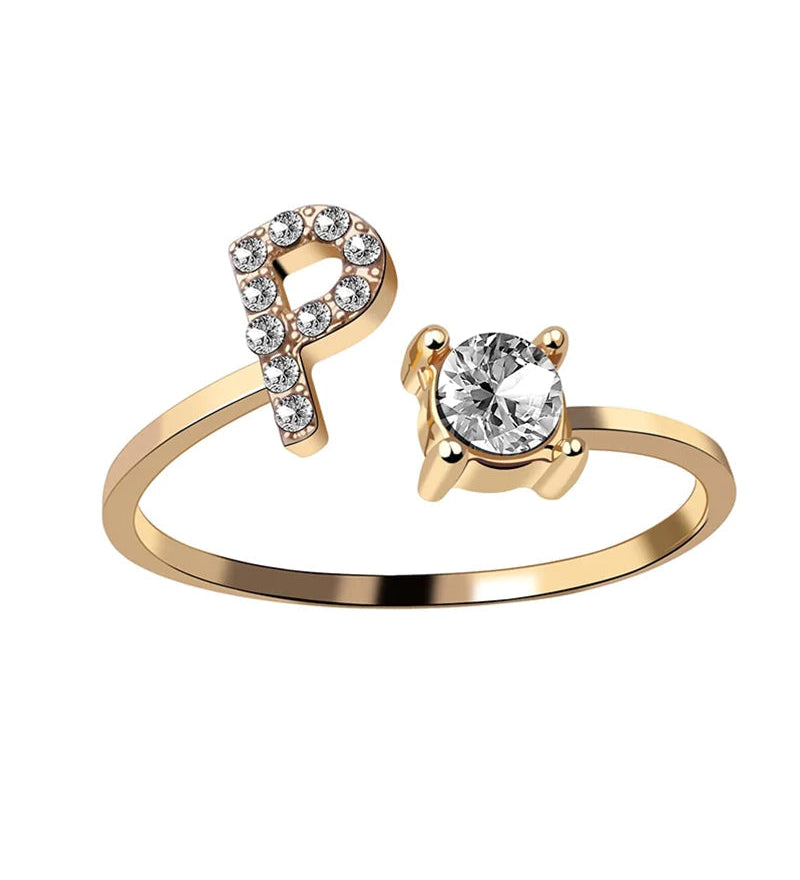 Bague ouverte en zircone avec initiales