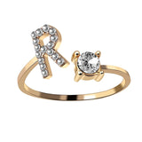 Bague ouverte en zircone avec initiales
