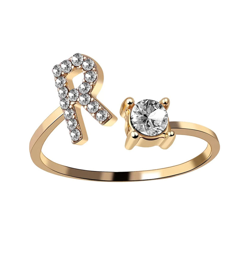Bague ouverte en zircone avec initiales