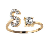 Bague ouverte en zircone avec initiales
