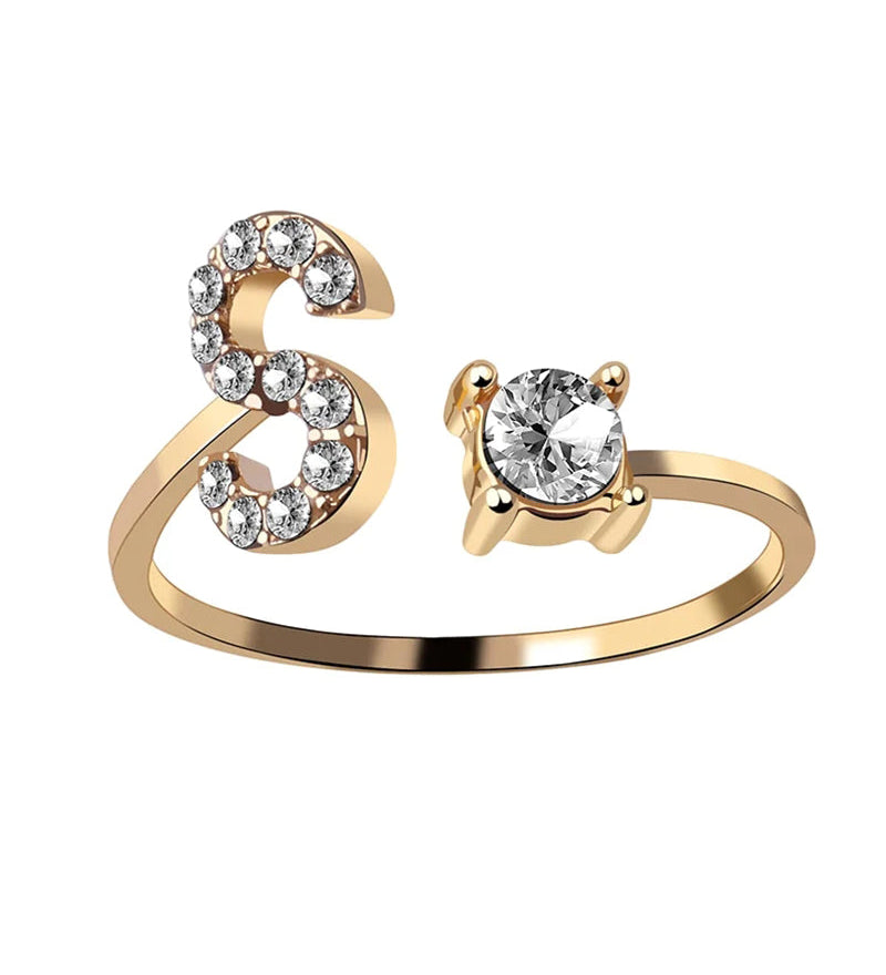 Bague ouverte en zircone avec initiales