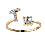 Bague ouverte en zircone avec initiales