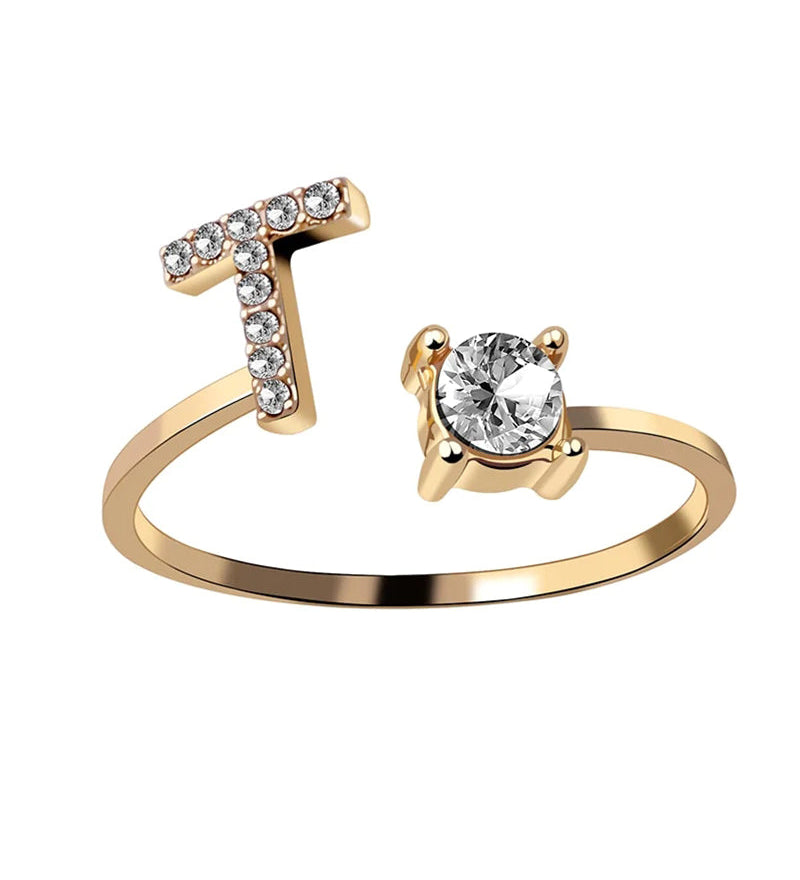 Bague ouverte en zircone avec initiales