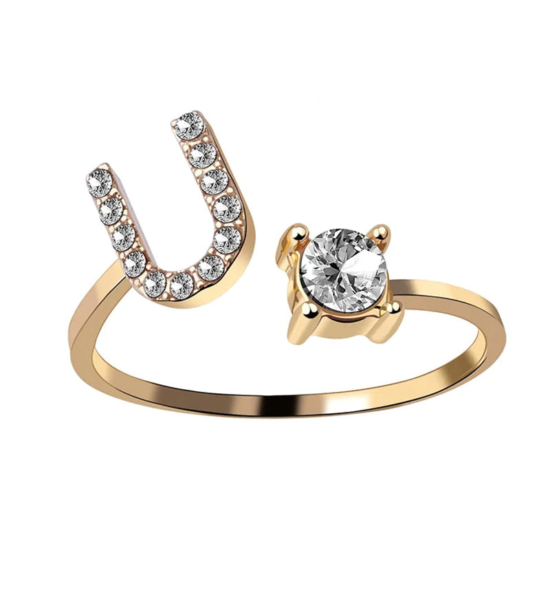 Bague ouverte en zircone avec initiales