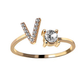 Bague ouverte en zircone avec initiales