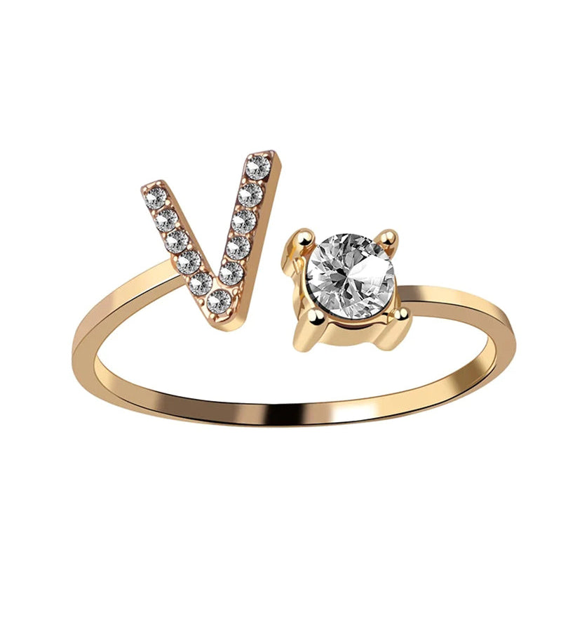 Bague ouverte en zircone avec initiales