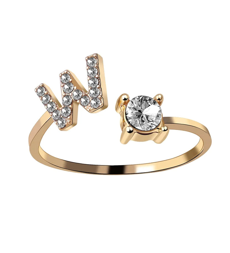 Bague ouverte en zircone avec initiales