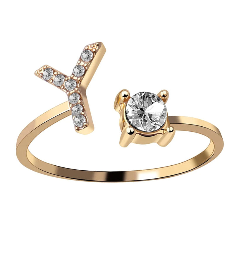 Bague ouverte en zircone avec initiales