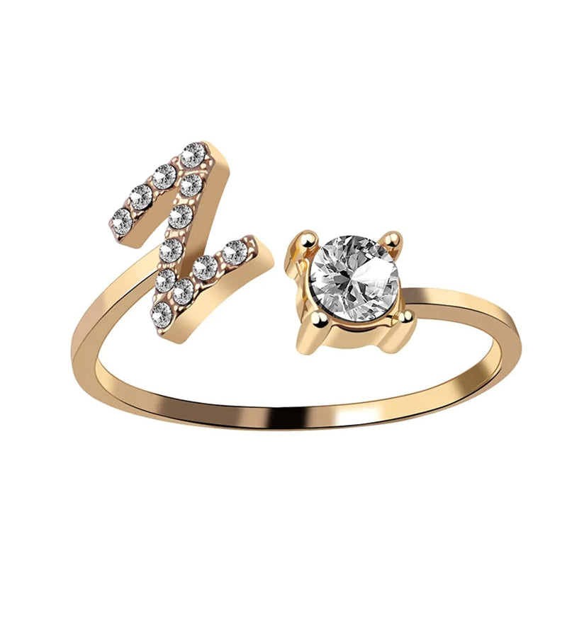 Bague ouverte en zircone avec initiales