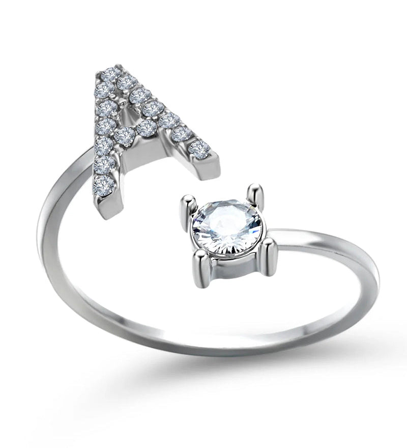 Bague ouverte en zircone avec initiales