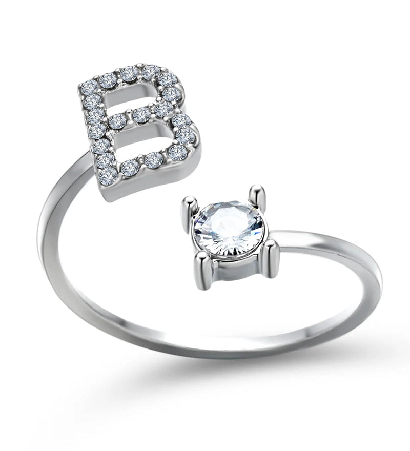 Bague ouverte en zircone avec initiales