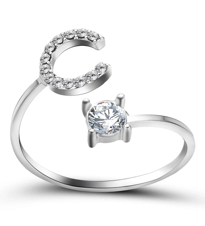 Bague ouverte en zircone avec initiales