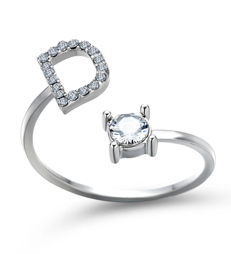 Bague ouverte en zircone avec initiales