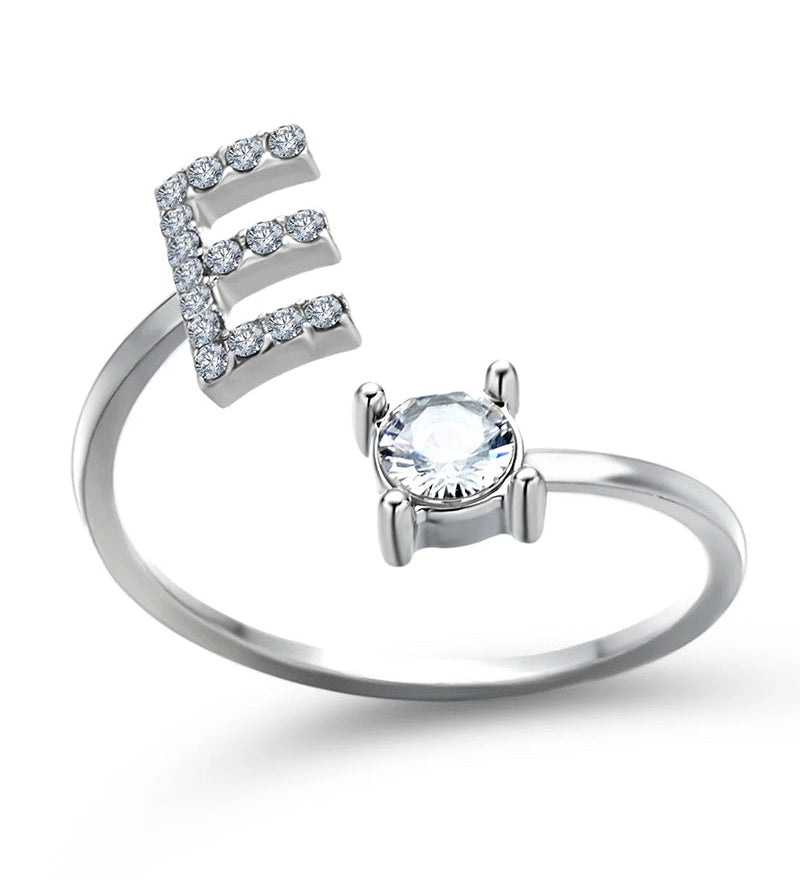 Bague ouverte en zircone avec initiales