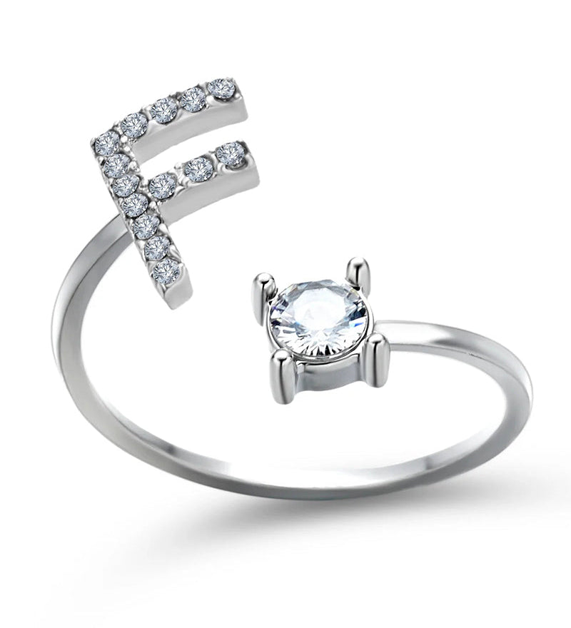 Bague ouverte en zircone avec initiales