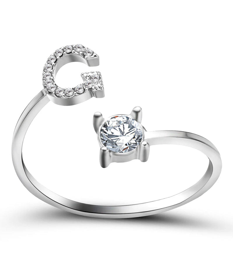 Bague ouverte en zircone avec initiales