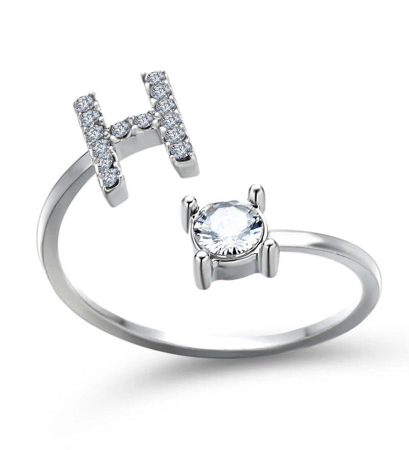 Bague ouverte en zircone avec initiales