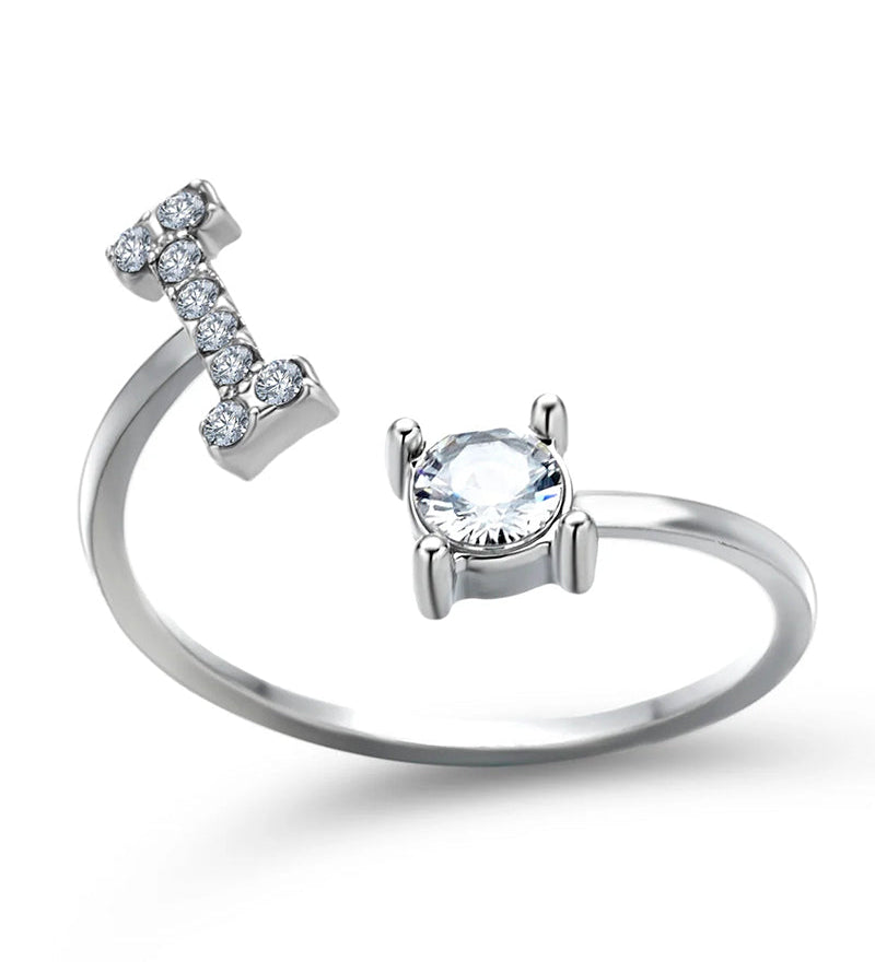 Bague ouverte en zircone avec initiales