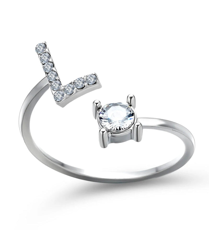 Bague ouverte en zircone avec initiales