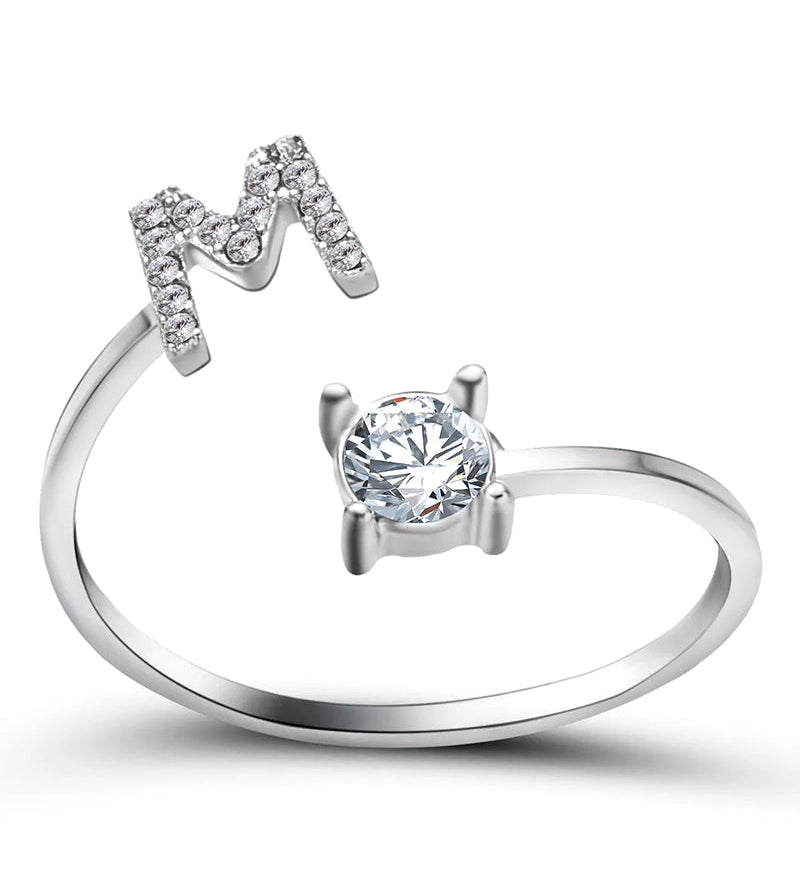 Bague ouverte en zircone avec initiales