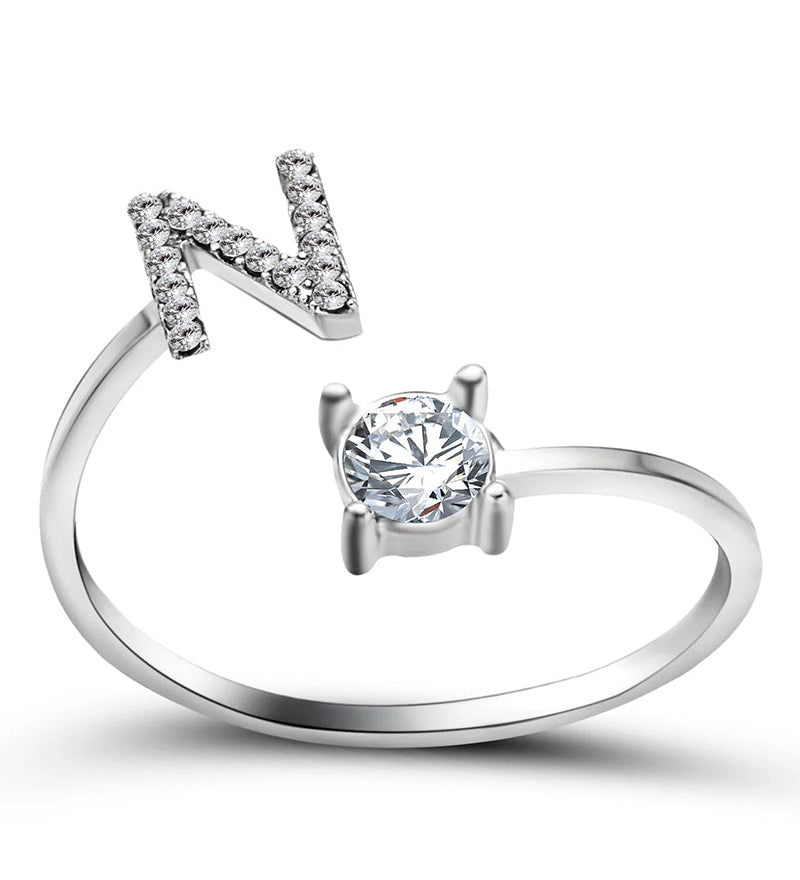 Bague ouverte en zircone avec initiales